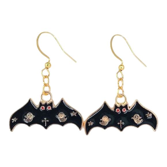 🦇 Black Bat Dangle Earrings | Gothic Halloween Jewelry - Picture 1 of 4